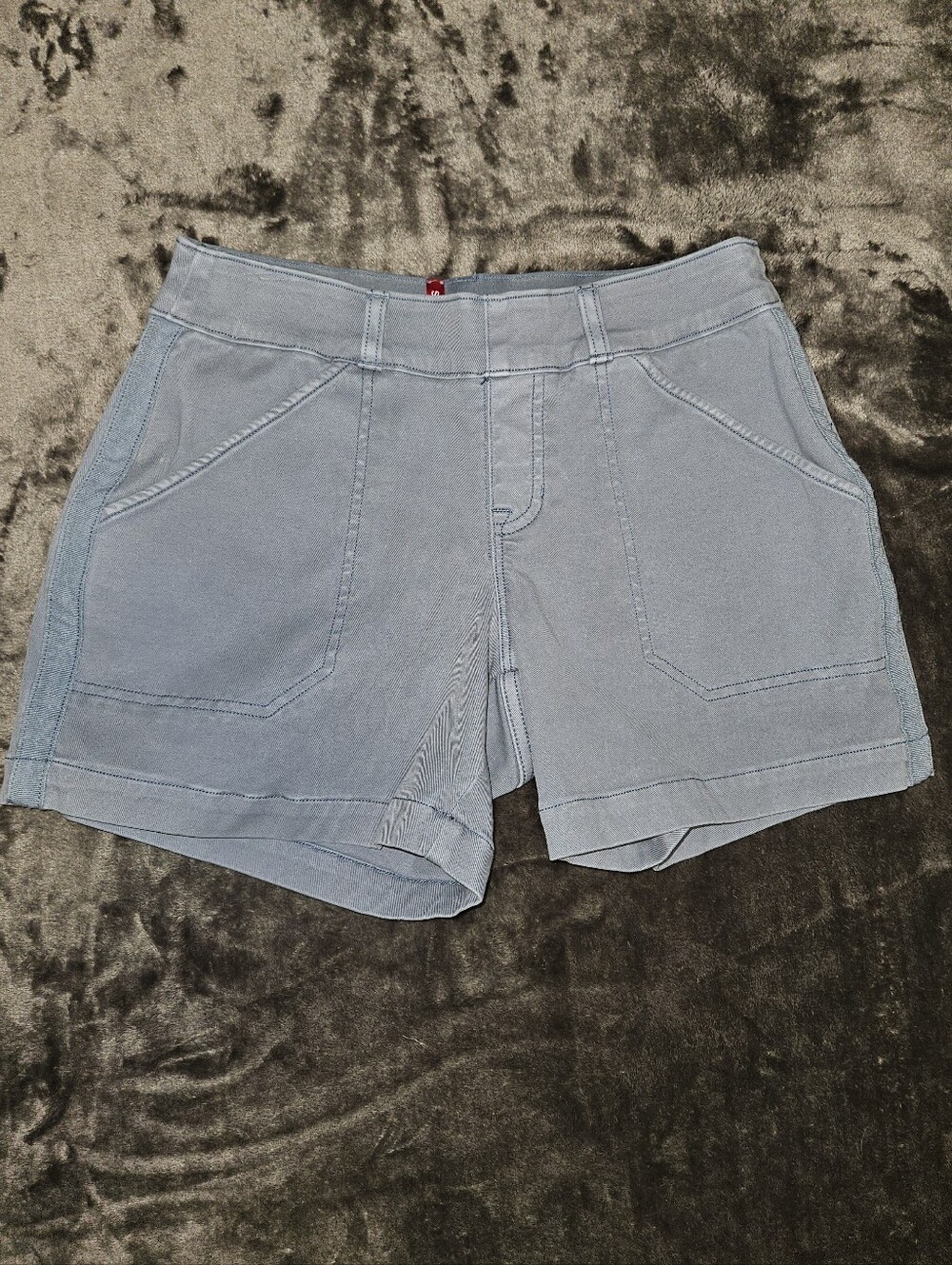 SPANX Light Blue High Waist Stretch Twill Shorts Tummy Control S Preppy Chic